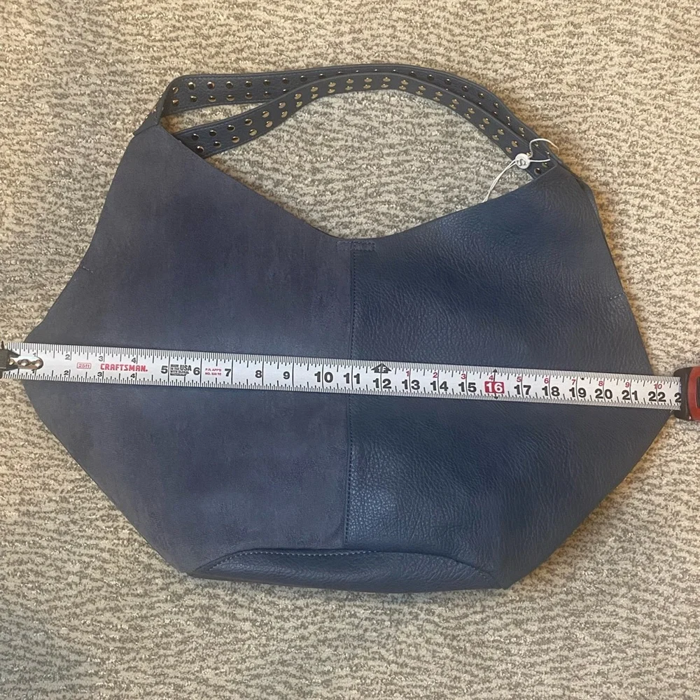 Shiraleah Blue Hobo Tote Bag with Studded Strap, Suede & Faux Leather